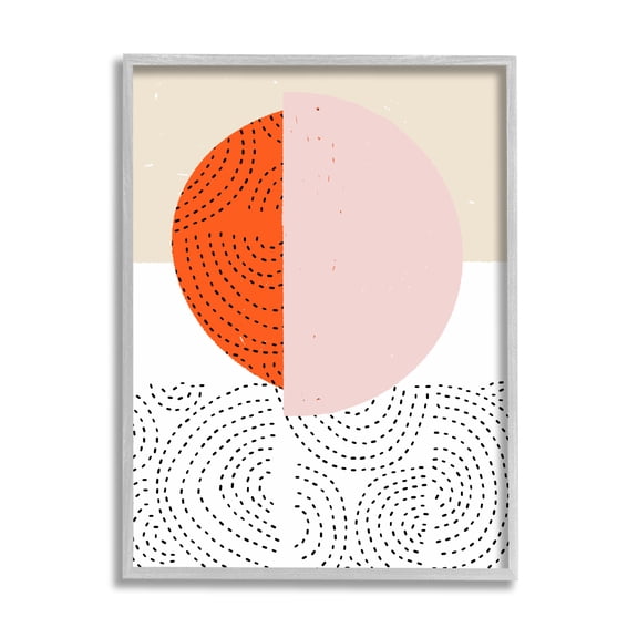 Stupell Industries Asymmetrical Sun Horizon Geometric Abstraction Dotted Lines Abstract Painting Gray Framed Art Print Wall Art, 16 x 20