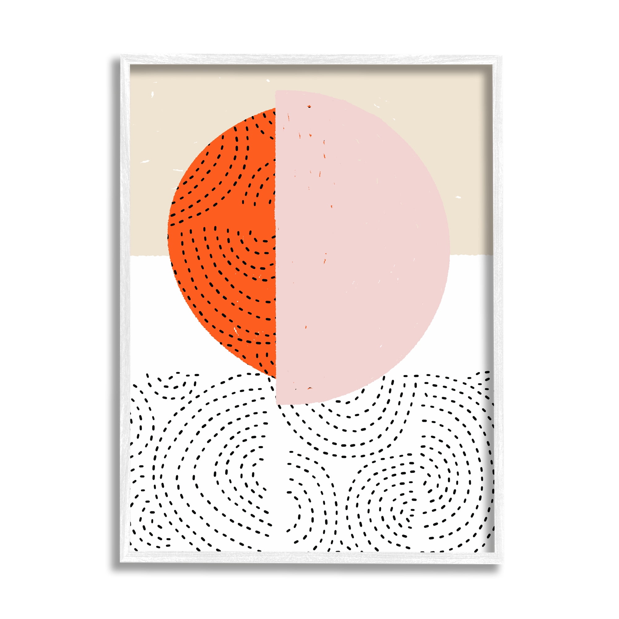 Stupell Industries Asymmetrical Sun Horizon Geometric Abstraction Dotted Lines Abstract Painting White Framed Art Print Wall Art, 11 x 14