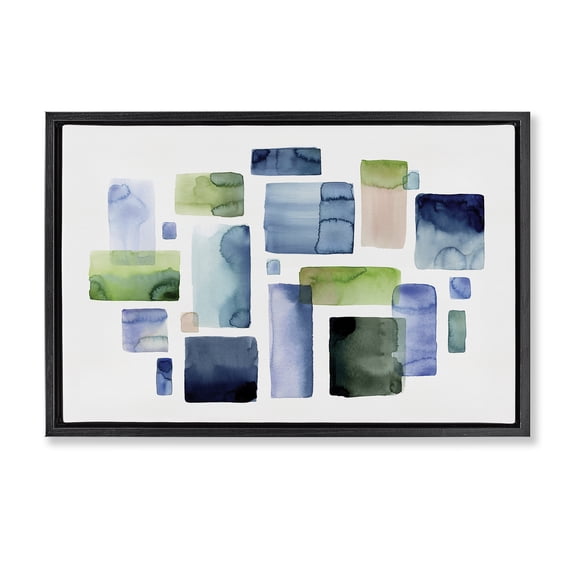 Stupell Industries Asymmetrical Watercolor Shapes Abstract Painting Black Floater Framed Canvas Art Print Wall Art, 25 x 17