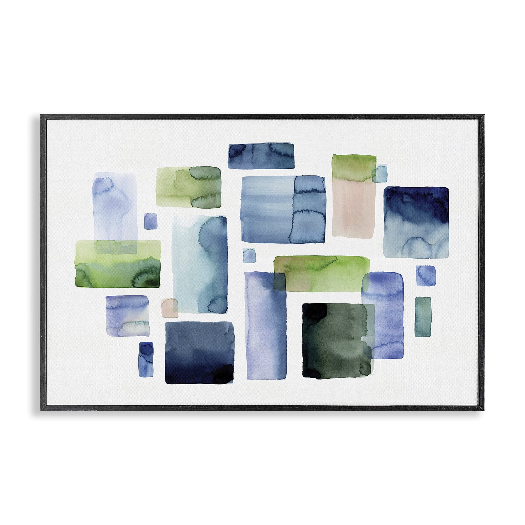 Stupell Industries Asymmetrical Watercolor Shapes Abstract Painting Black Framed Art Print Wall Art, 24 x 16