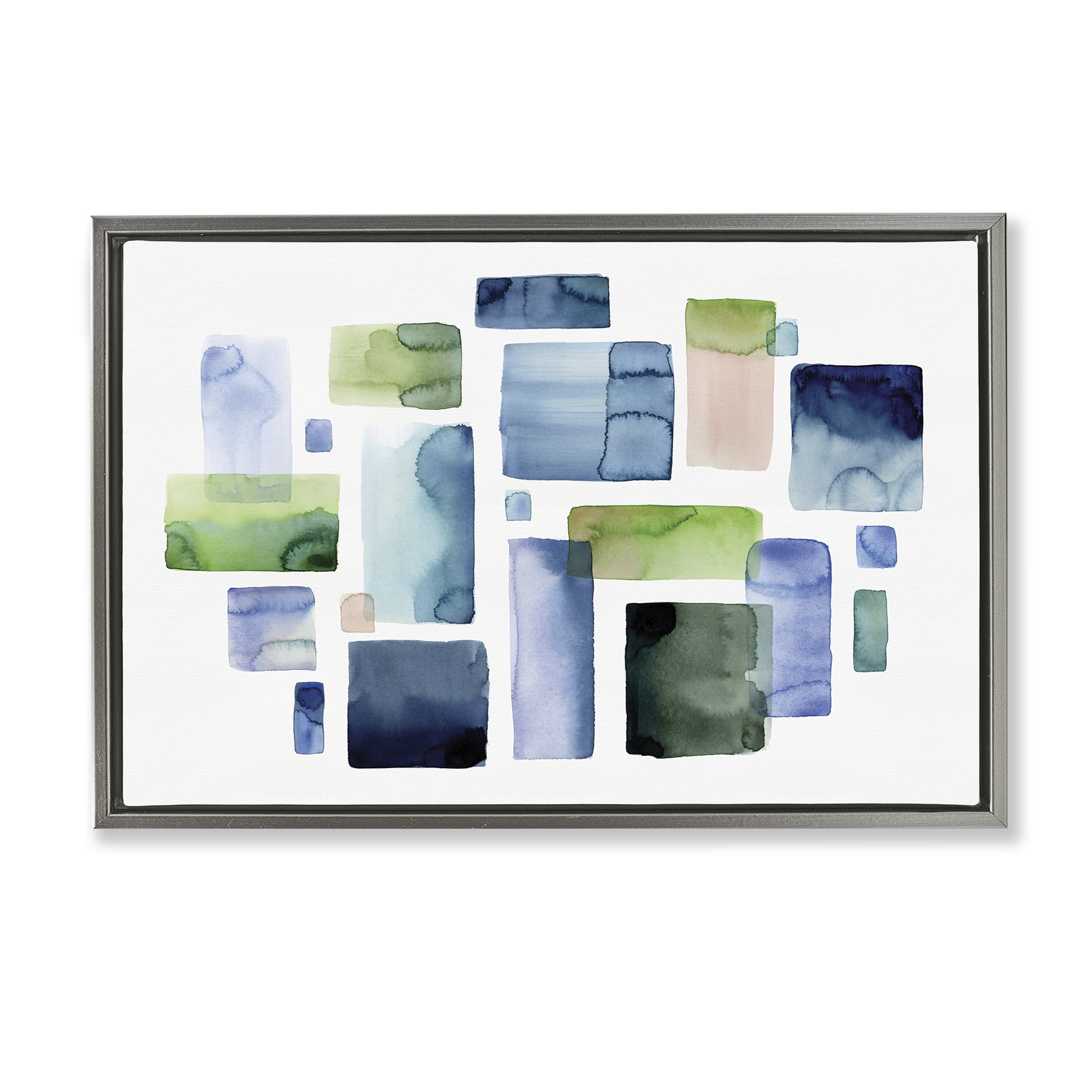 Stupell Industries Asymmetrical Watercolor Shapes Abstract Painting Gray Floater Framed Canvas Art Print Wall Art, 25 x 17