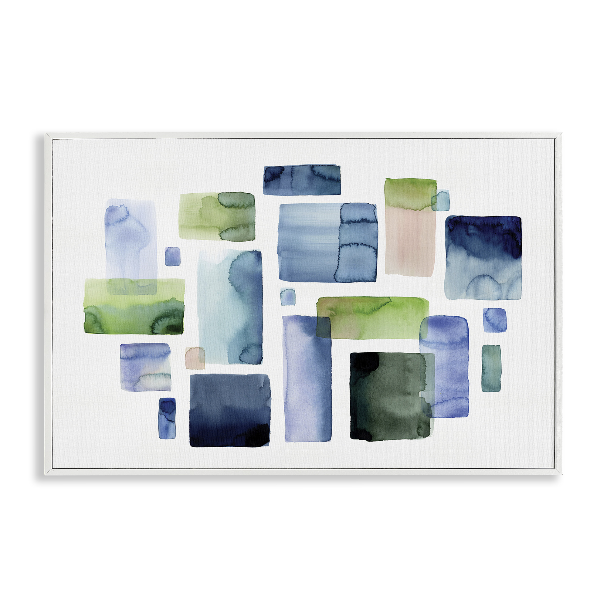 Stupell Industries Asymmetrical Watercolor Shapes Abstract Painting White Framed Art Print Wall Art, 24 x 16
