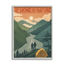 Stupell Industries At Home In Nature Phrase Camping Tent Mountains Inspirational Painting Gray Framed Art Print Wall Art, 11 x 14
