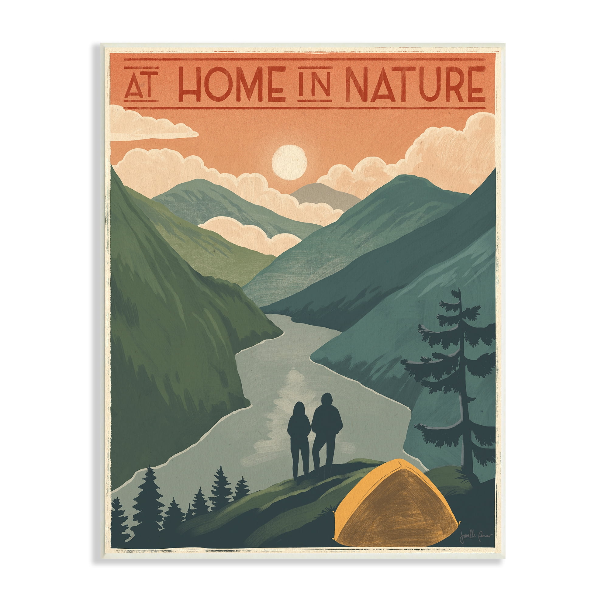 Stupell Industries At Home In Nature Phrase Camping Tent Mountains Inspirational Painting Unframed Art Print Wall Art, 13 x 19