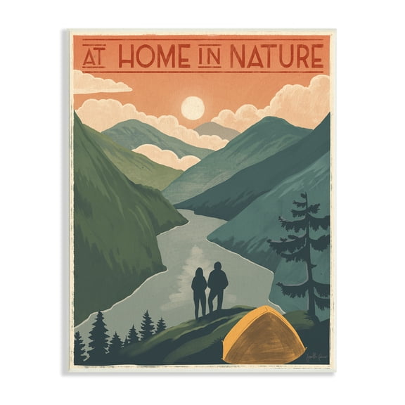 Stupell Industries At Home In Nature Phrase Camping Tent Mountains Inspirational Painting Unframed Art Print Wall Art, 13 x 19