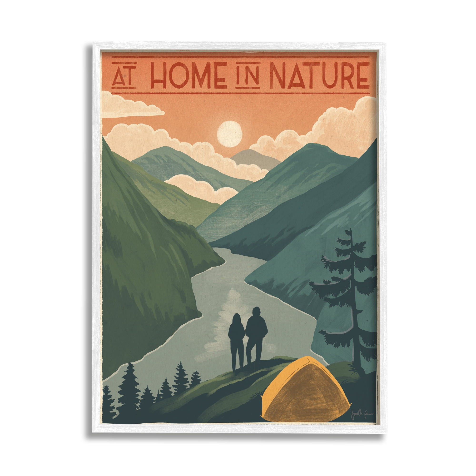 Stupell Industries At Home In Nature Phrase Camping Tent Mountains Inspirational Painting White Framed Art Print Wall Art, 16 x 20
