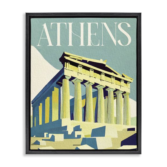 Stupell Industries Athens City Landmark Buildings & Architecture Painting Black Floater Framed Canvas Art Print Wall Art, 25 x 31