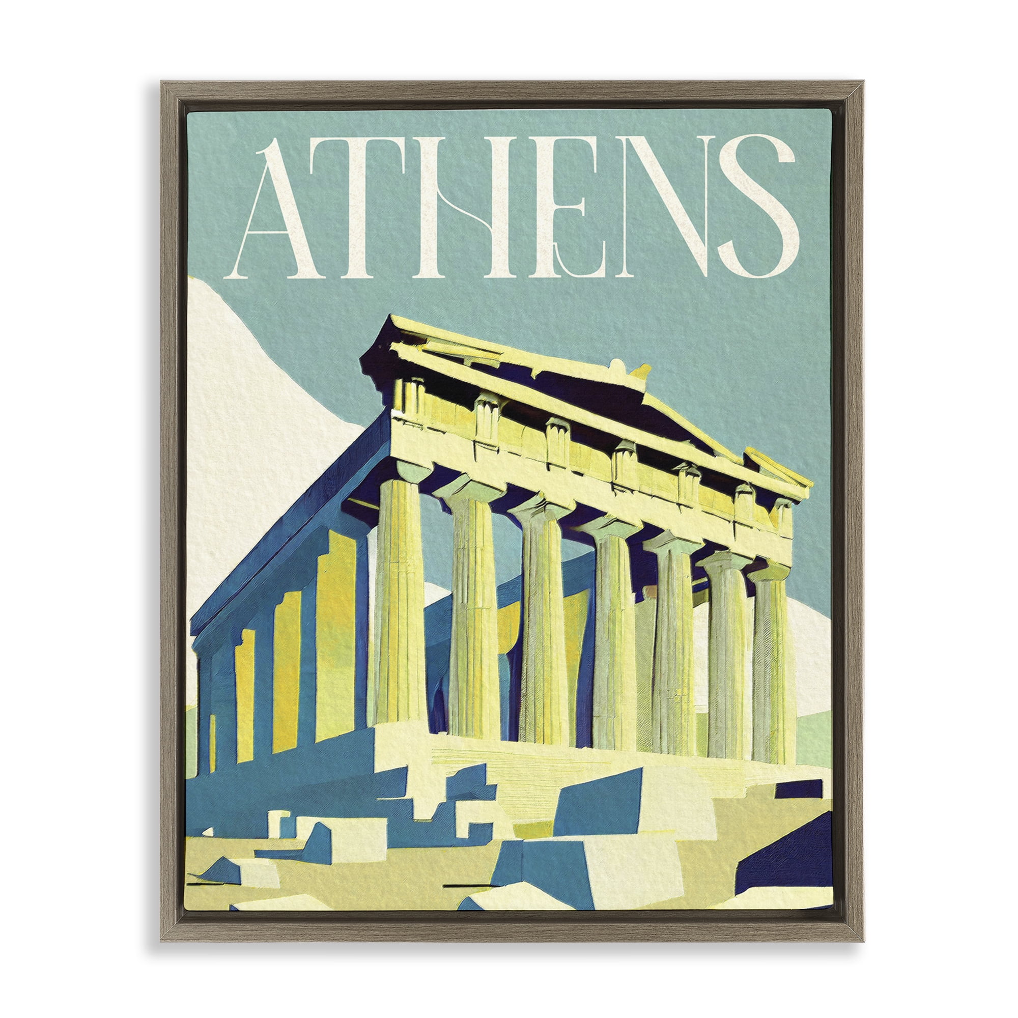 Stupell Industries Athens City Landmark Buildings & Architecture Painting Brown Floater Framed Canvas Art Print Wall Art, 25 x 31