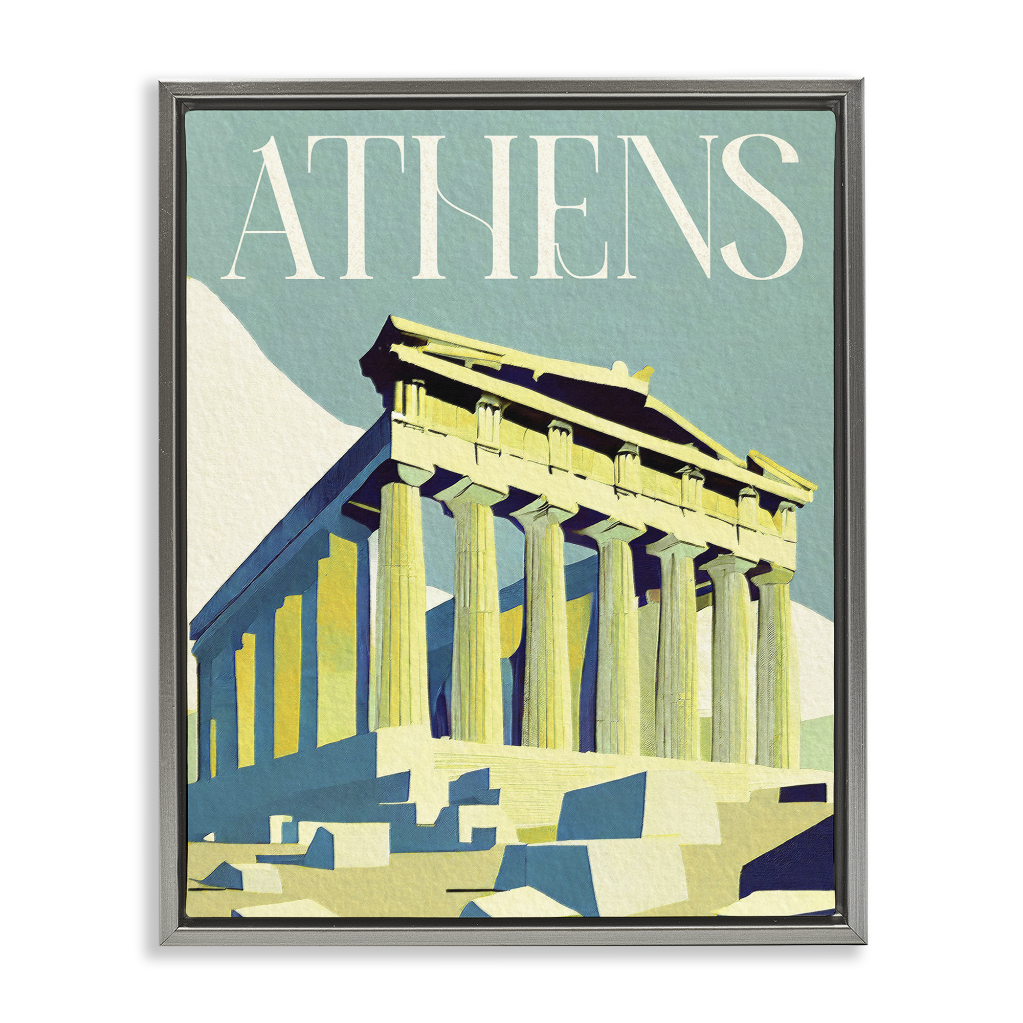 Stupell Industries Athens City Landmark Buildings & Architecture Painting Gray Floater Framed Canvas Art Print Wall Art, 17 x 21