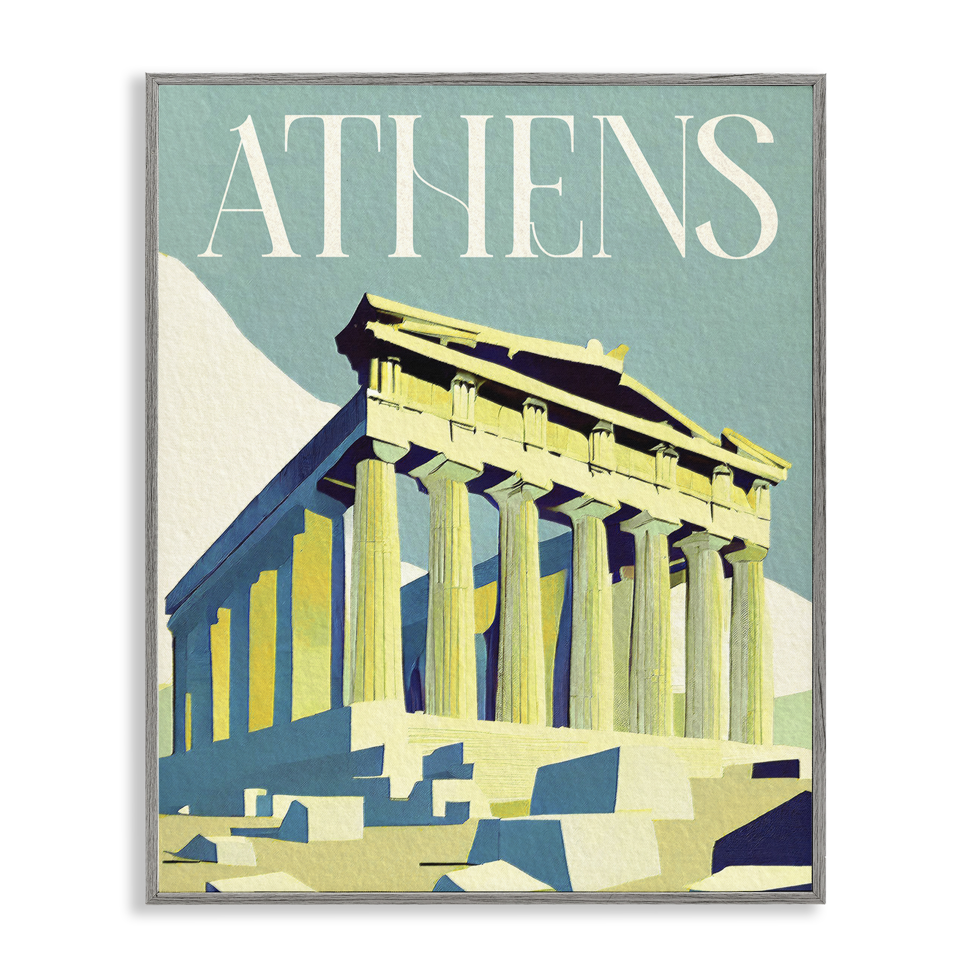 Stupell Industries Athens City Landmark Buildings & Architecture Painting Gray Framed Art Print Wall Art, 16 x 20