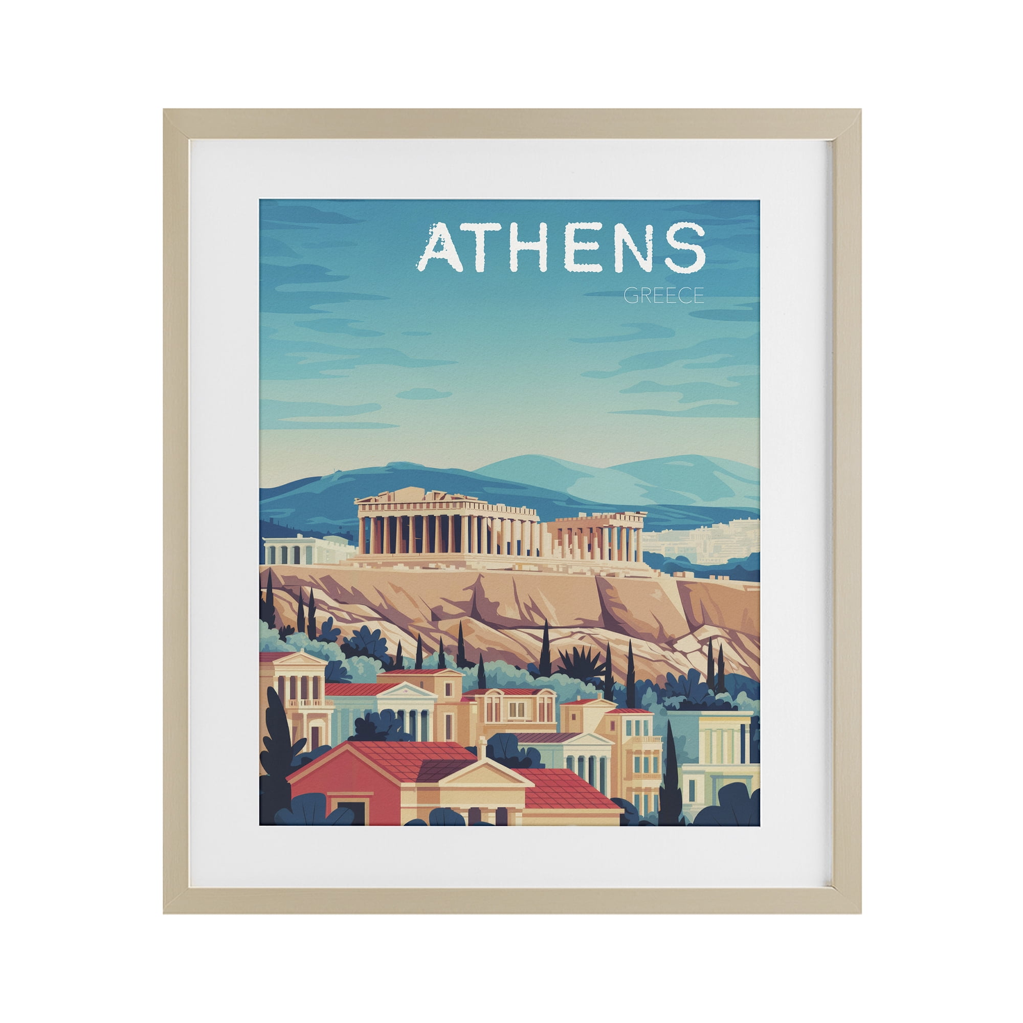 Stupell Industries Athens Topography Cityscape Birch Framed Print Under Glass, design by Andreas Magnusson