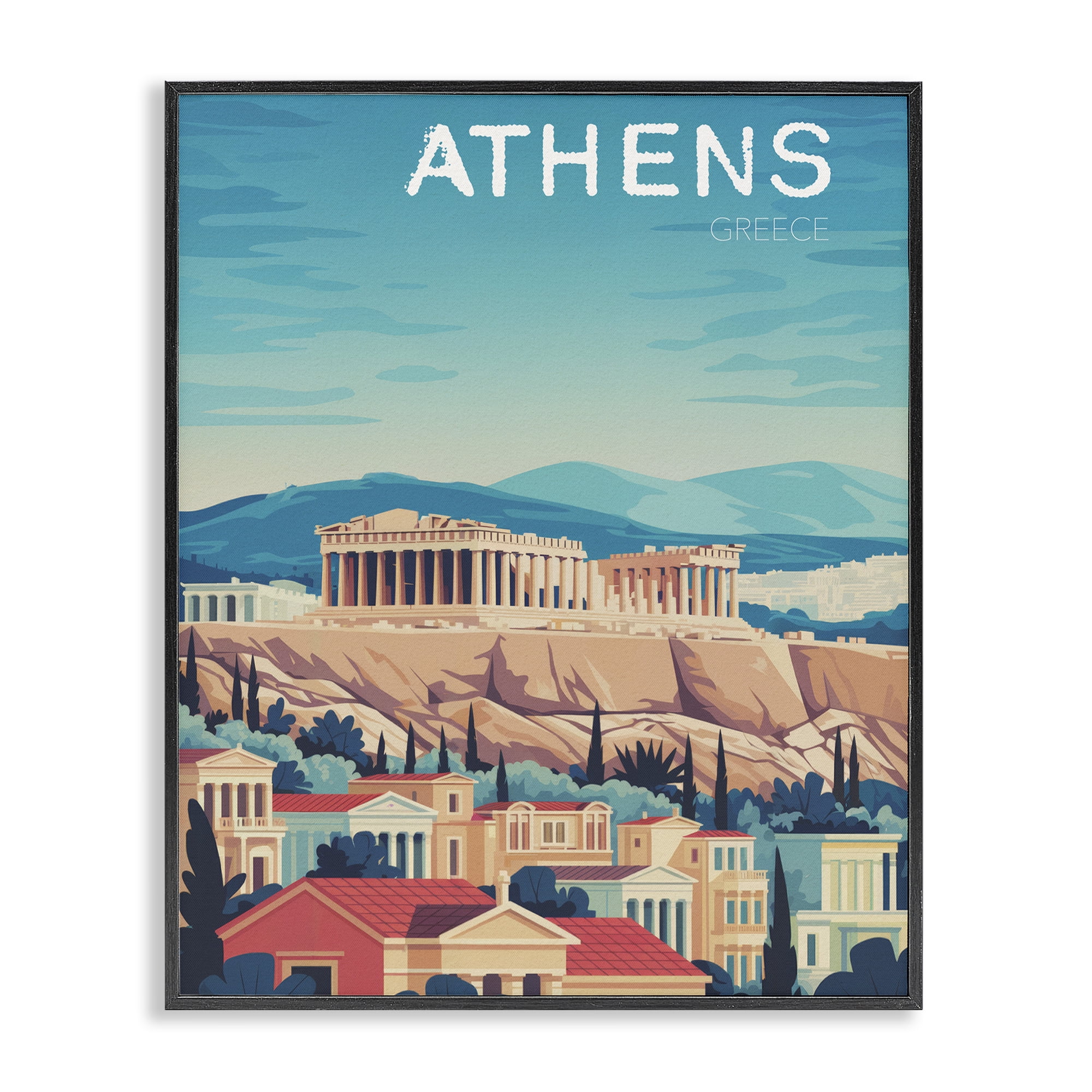 Stupell Industries Athens Topography Cityscape Black Framed Giclee Art, design by Andreas Magnusson