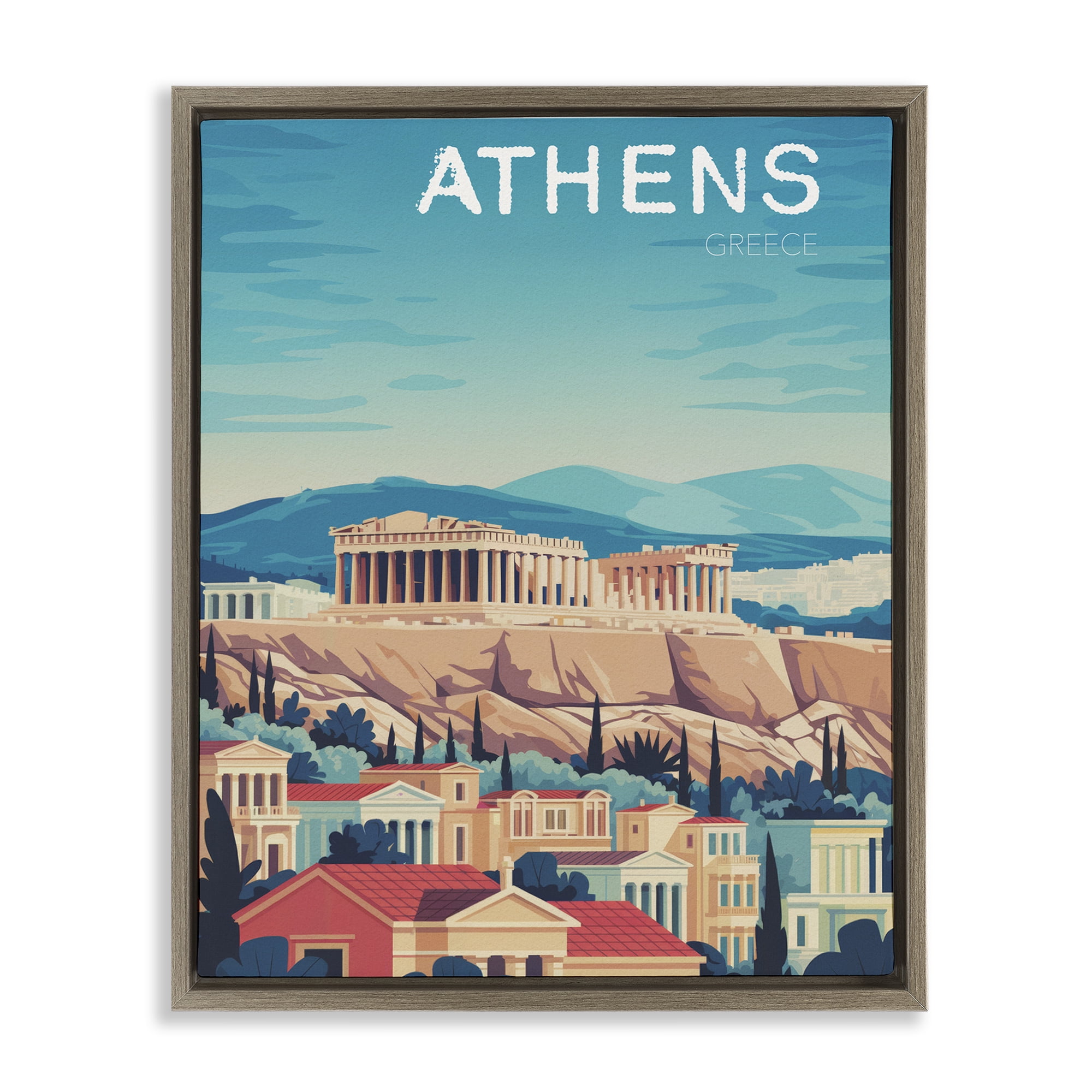 Stupell Industries Athens Topography Cityscape Brown Framed Floater Canvas Wall Art, design by Andreas Magnusson