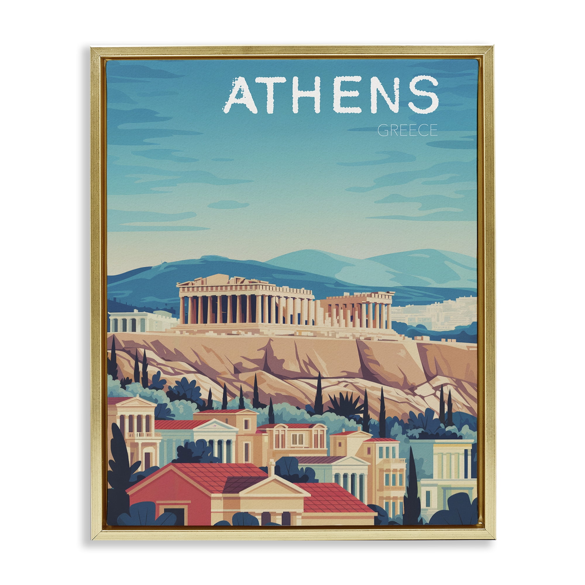 Stupell Industries Athens Topography Cityscape Gold Framed Floater Canvas Wall Art, design by Andreas Magnusson