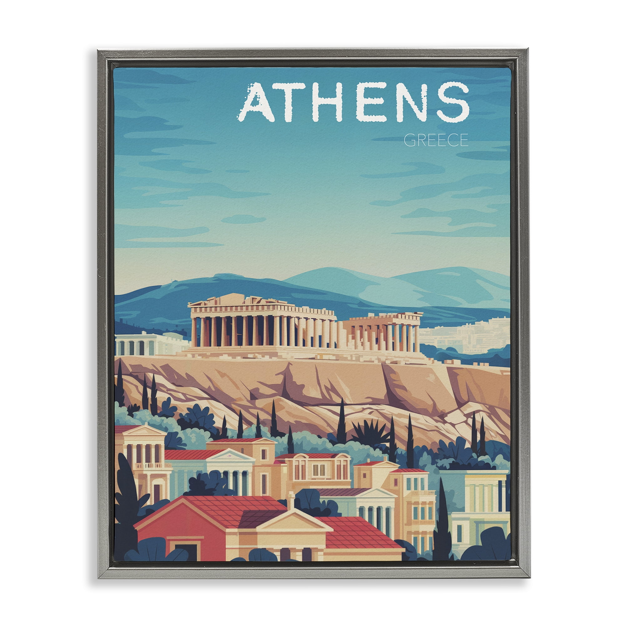 Stupell Industries Athens Topography Cityscape Gray Framed Floater Canvas Wall Art, design by Andreas Magnusson