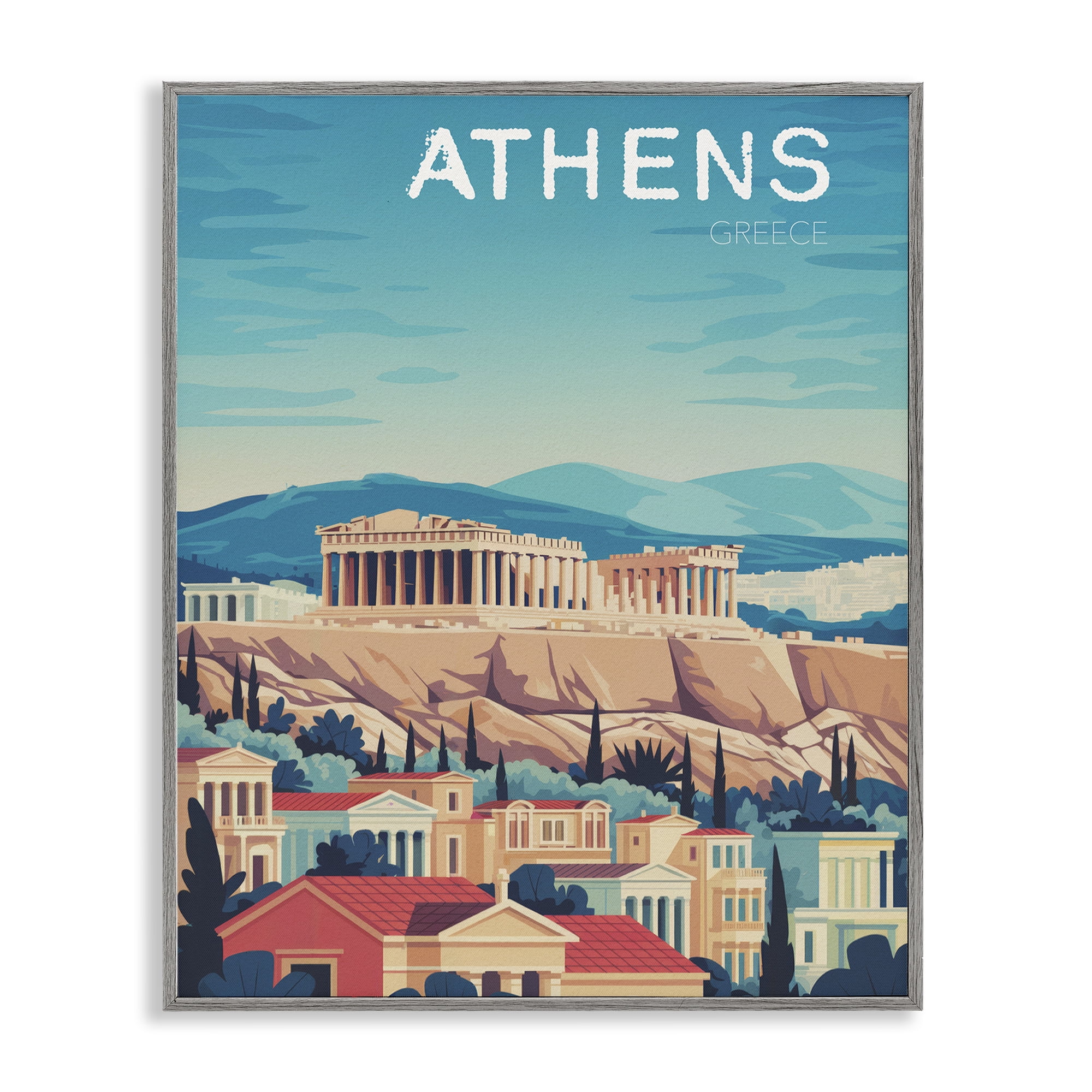 Stupell Industries Athens Topography Cityscape Gray Framed Giclee Art, design by Andreas Magnusson