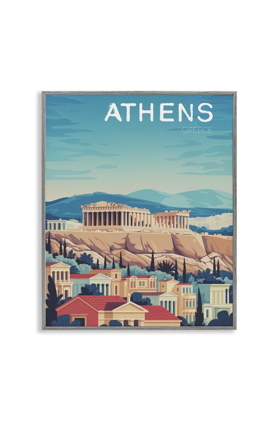Industries Athens Topography Cityscape Gray Framed Giclee Art, design by Andreas Magnusson