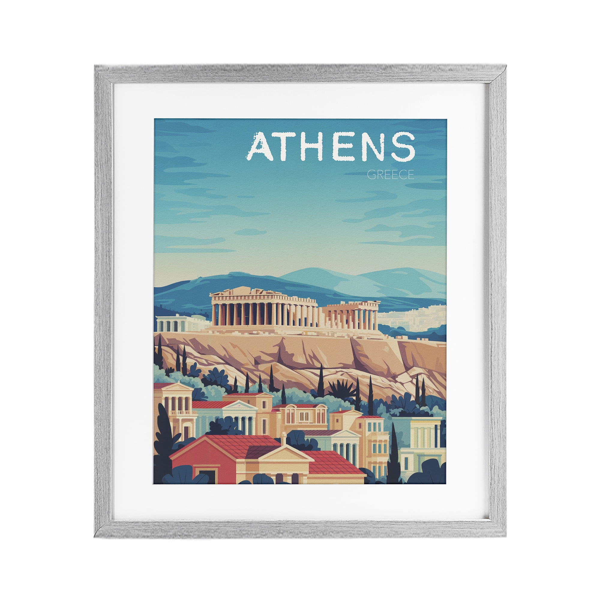Stupell Industries Athens Topography Cityscape Gray Framed Print Under Glass, design by Andreas Magnusson