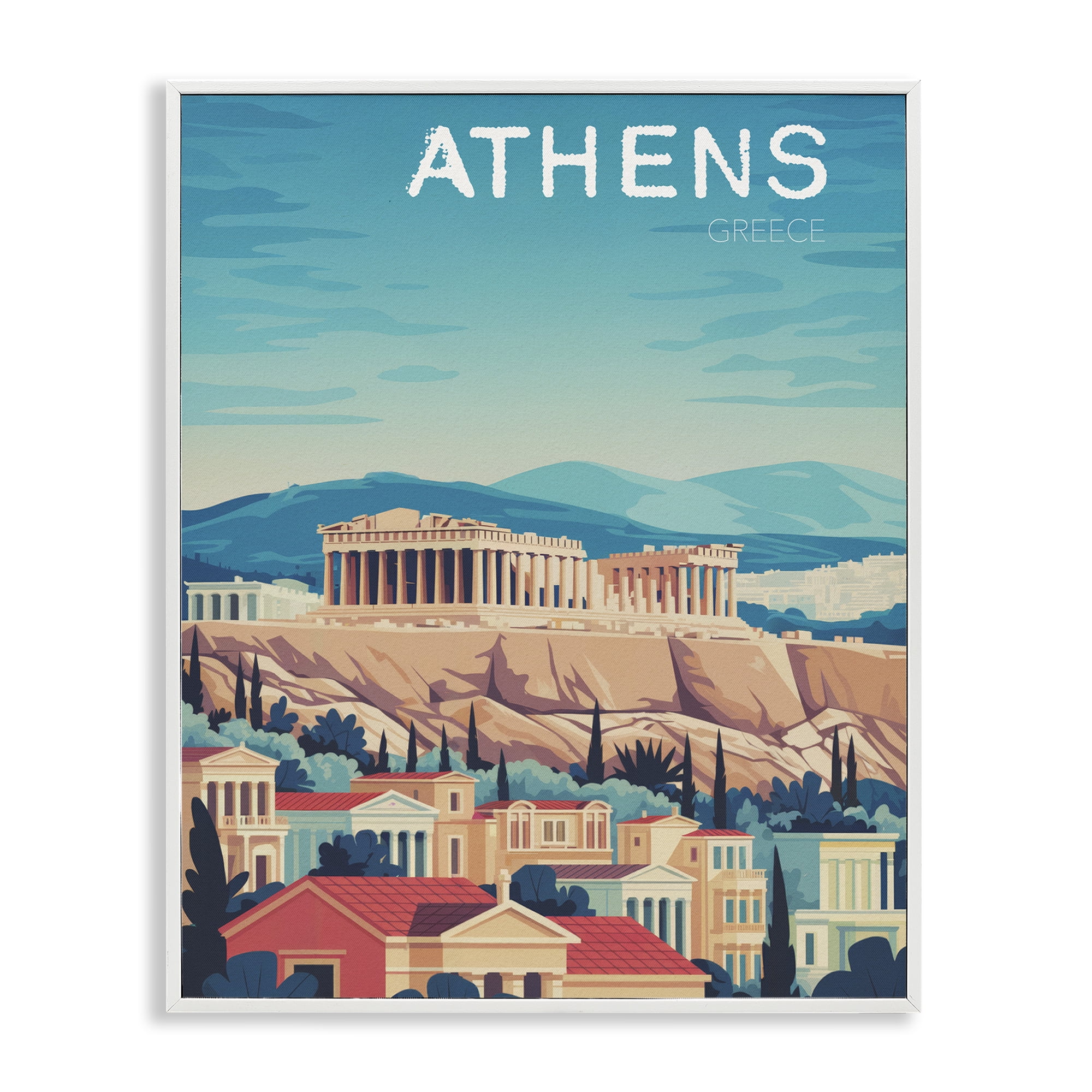 Stupell Industries Athens Topography Cityscape White Framed Giclee Art, design by Andreas Magnusson