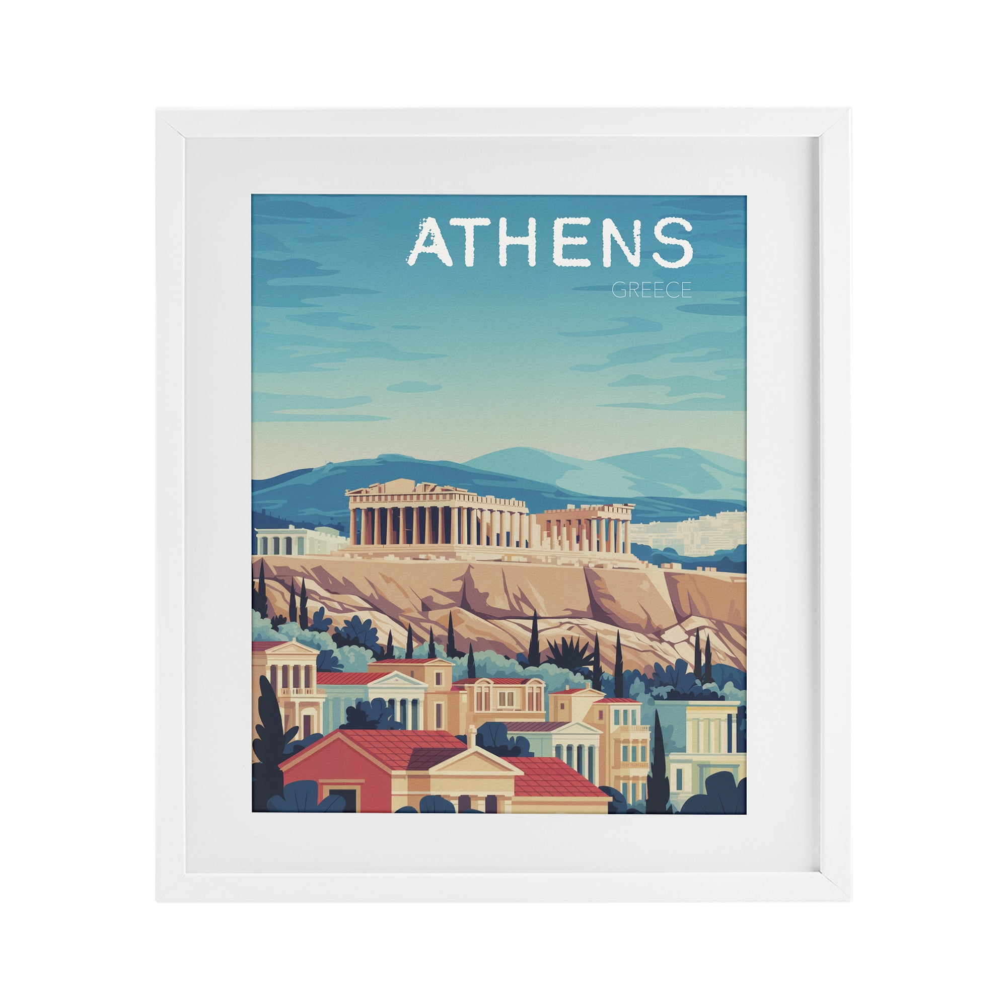 Stupell Industries Athens Topography Cityscape White Framed Print Under Glass, design by Andreas Magnusson