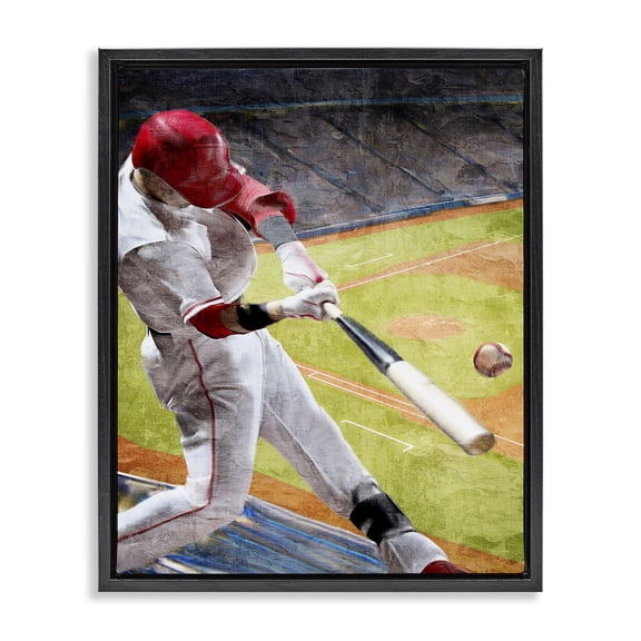 Stupell Industries Athlete Hitting Baseball Sports & Sports Teams Painting Black Floater Framed Canvas Art Print Wall Art, 17 x 21