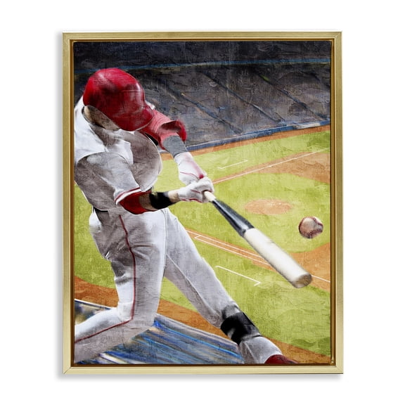 Stupell Industries Athlete Hitting Baseball Sports & Sports Teams Painting Gold Floater Framed Canvas Art Print Wall Art, 17 x 21