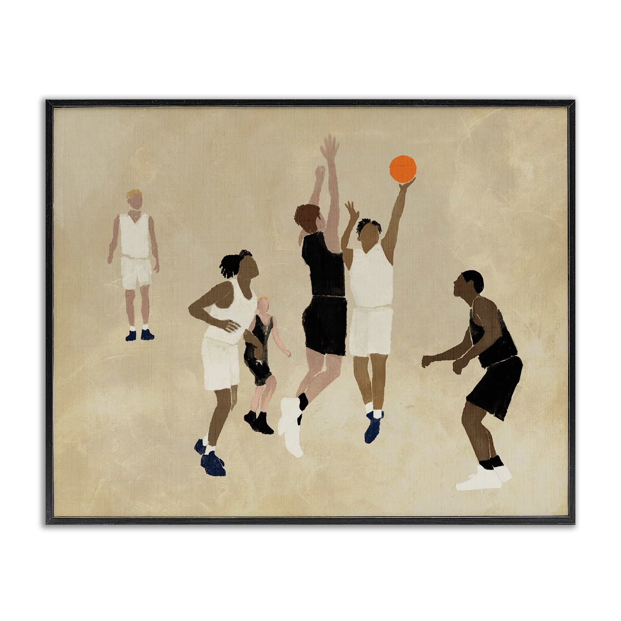 Stupell Industries Athletes Playing Basketball Sports Painting Black Framed Art Print Wall Art, 20 x 16