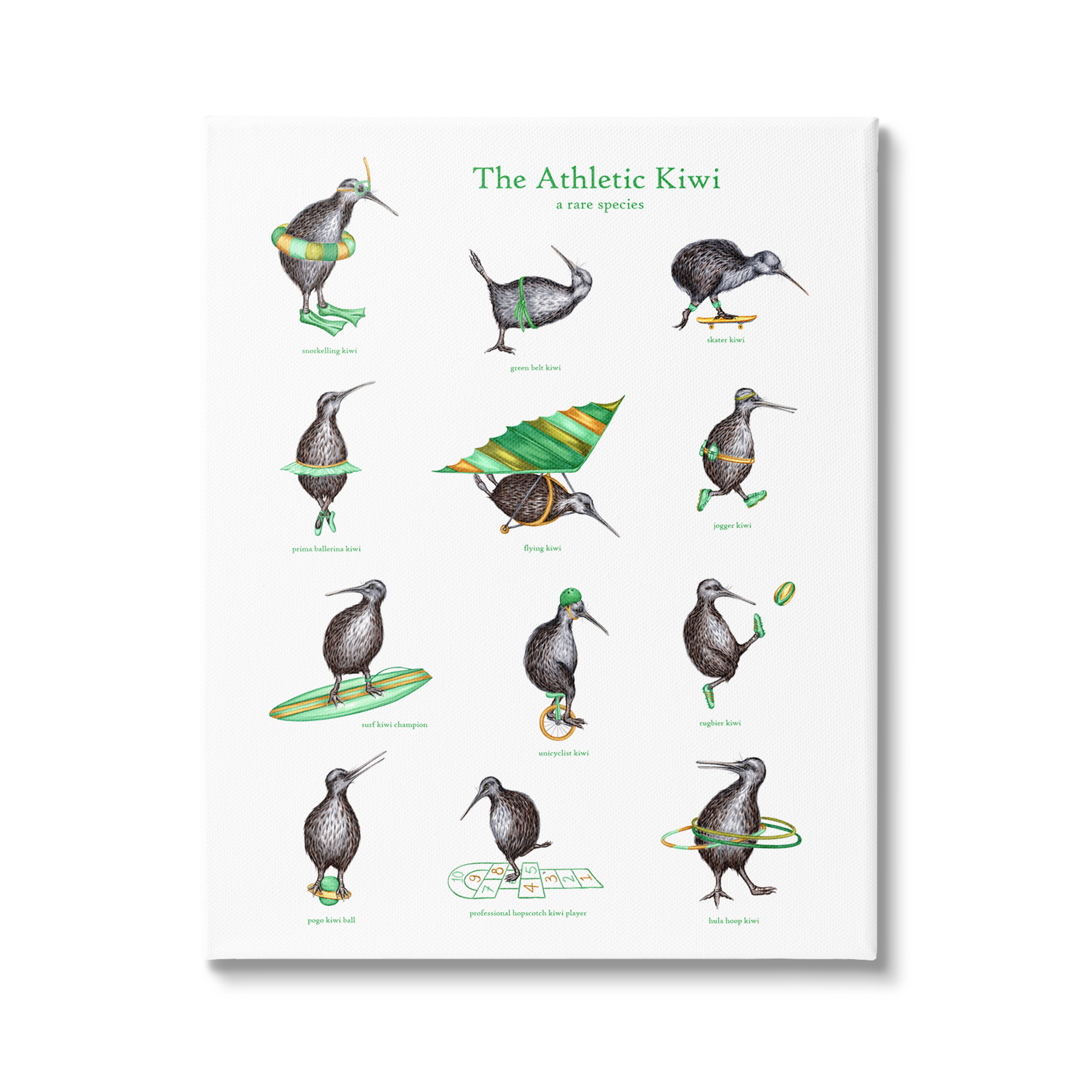 Stupell Industries Athletic Kiwi Various Exercises Bird Drawings Chart Graphic Art Gallery Wrapped Canvas Print Wall Art, Design by Amelie Legault