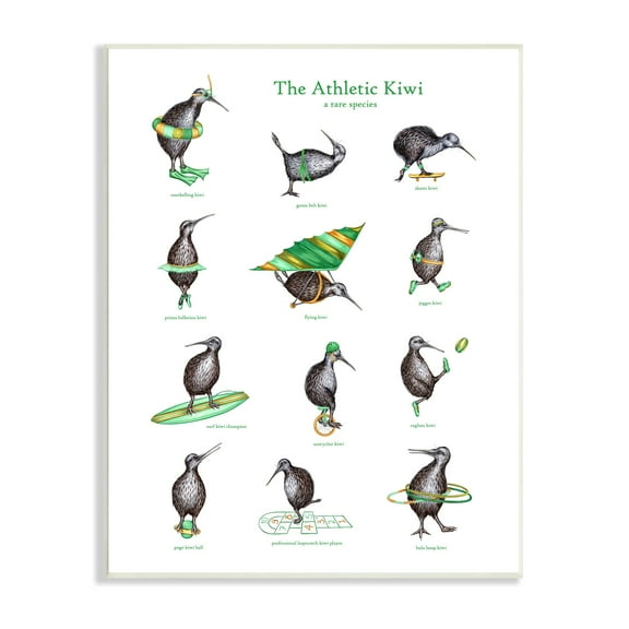 Stupell Industries Athletic Kiwi Various Exercises Bird Drawings Chart Graphic Art Unframed Art Print Wall Art, Design by Amelie Legault