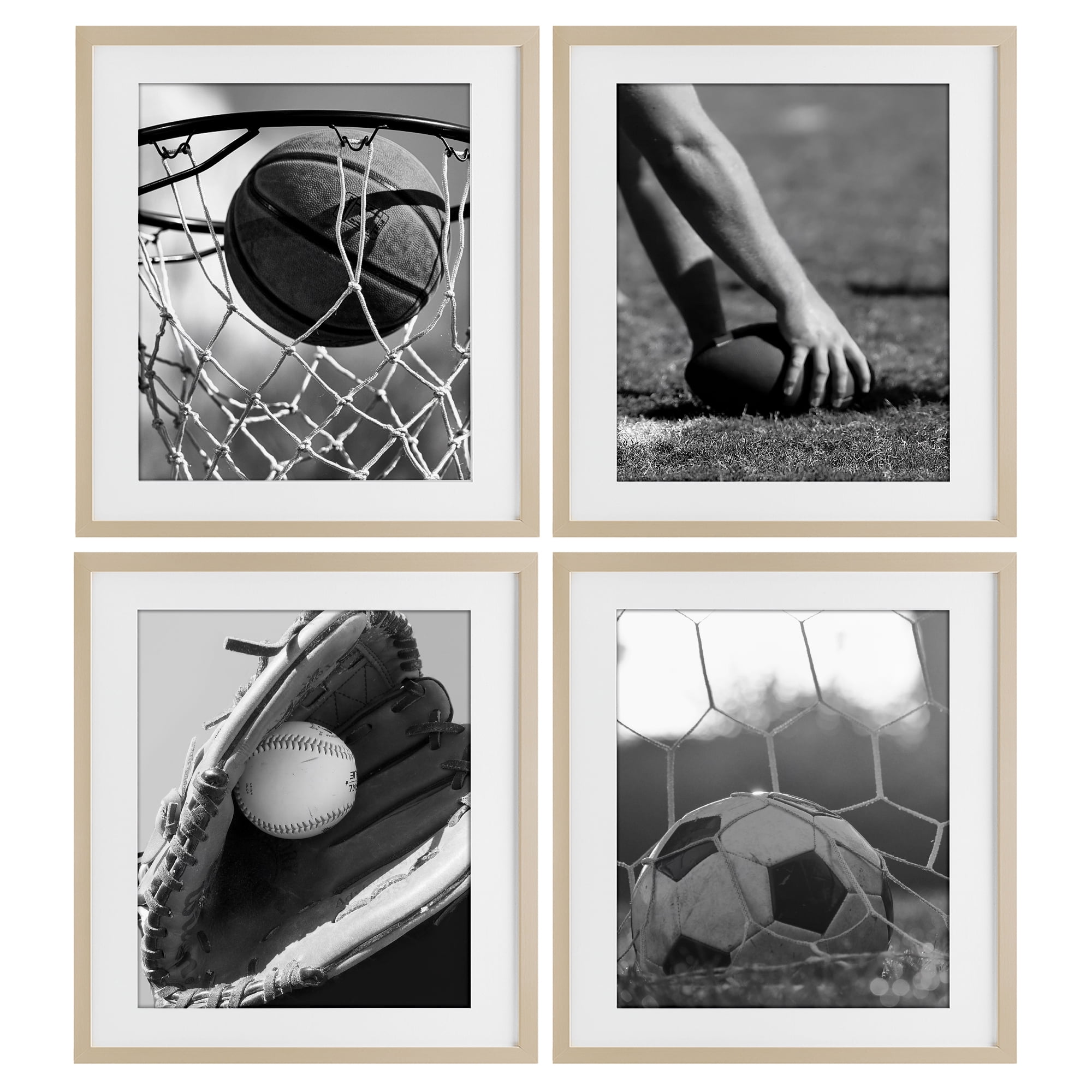 Stupell Industries Athletic Sports In Action 4 Piece Birch Framed Print Under Glass Set, design by Marcus Prime