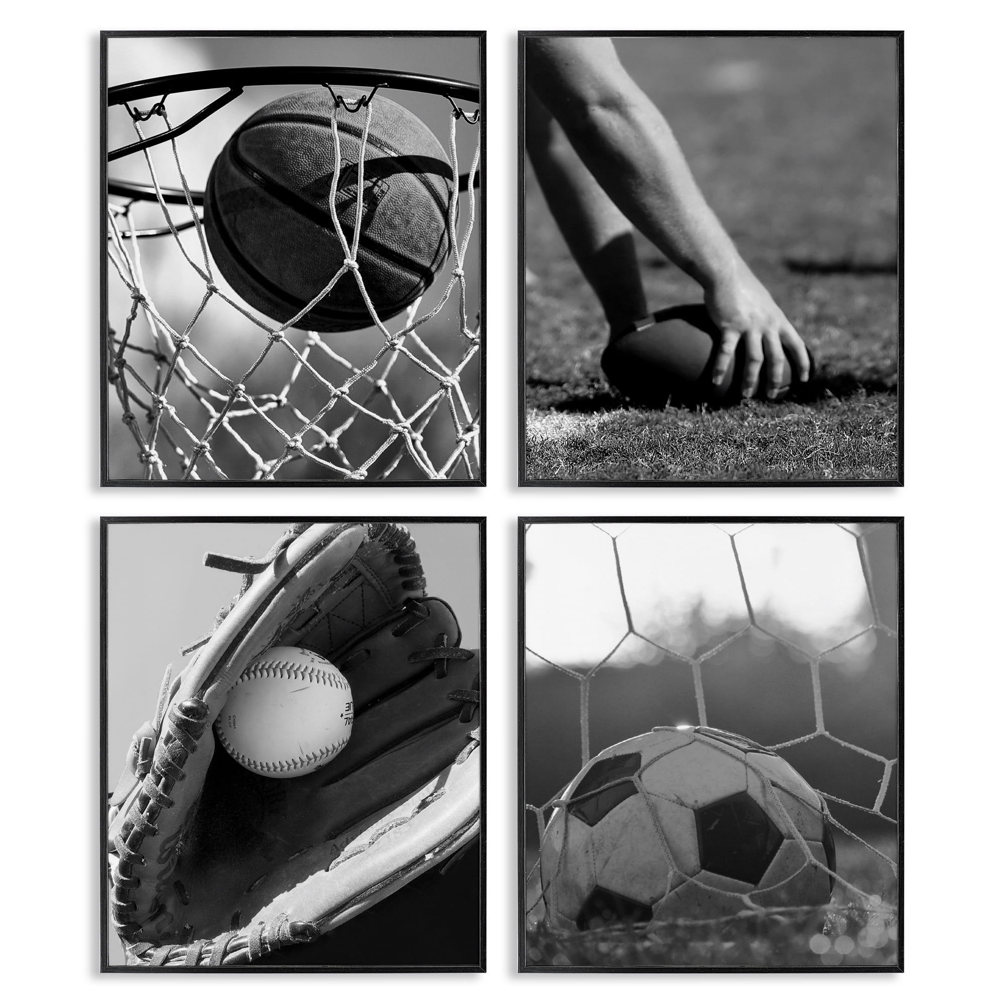 Stupell Industries Athletic Sports In Action 4 Piece Black Framed Giclee Art Set, design by Marcus Prime