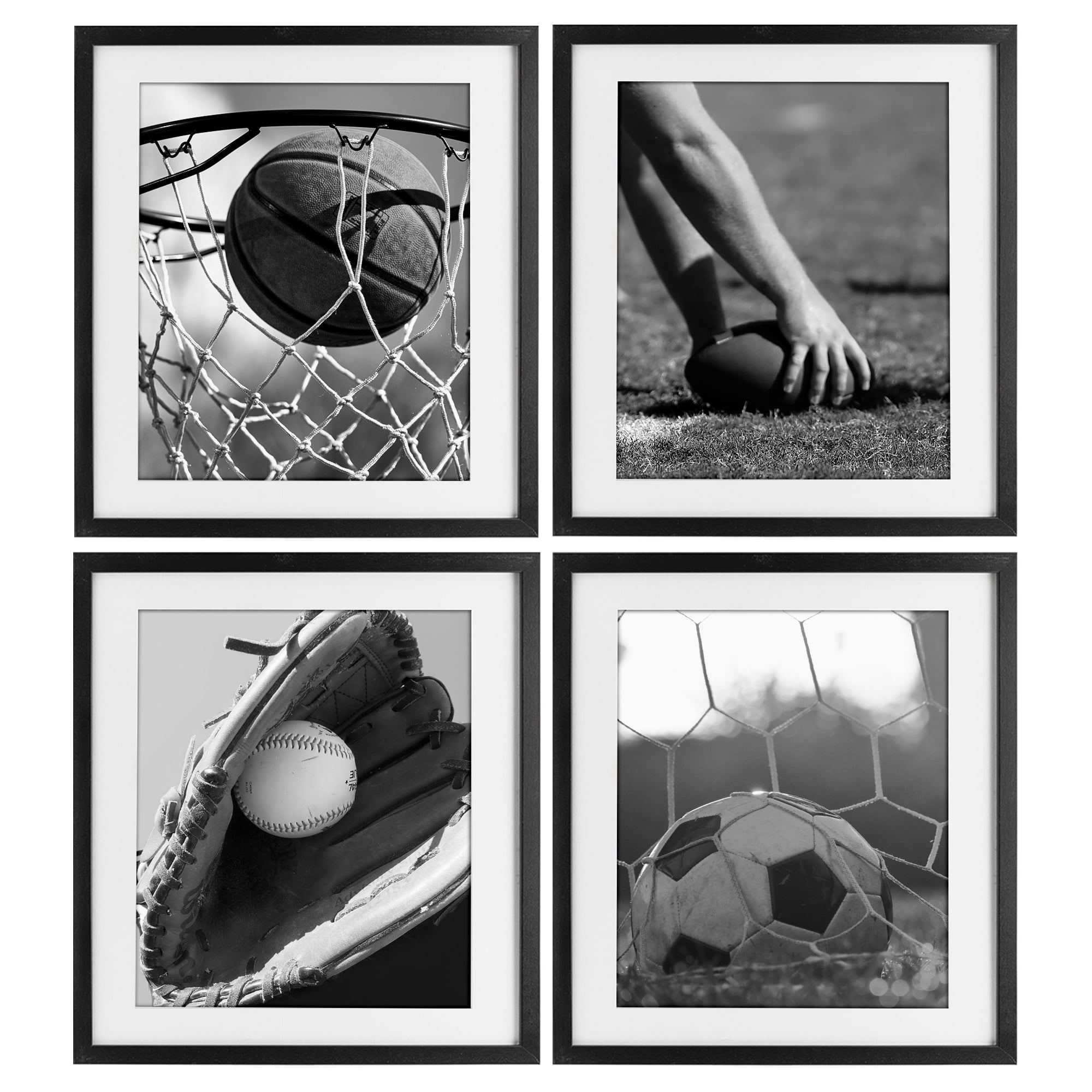 Stupell Industries Athletic Sports In Action 4 Piece Black Framed Print Under Glass Set, design by Marcus Prime