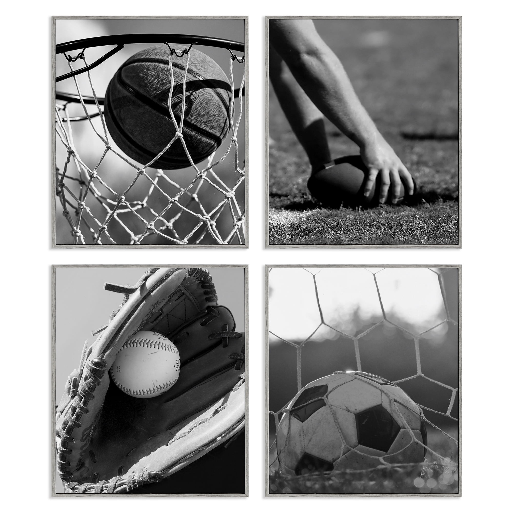 Stupell Industries Athletic Sports In Action 4 Piece Gray Framed Giclee Art Set, design by Marcus Prime