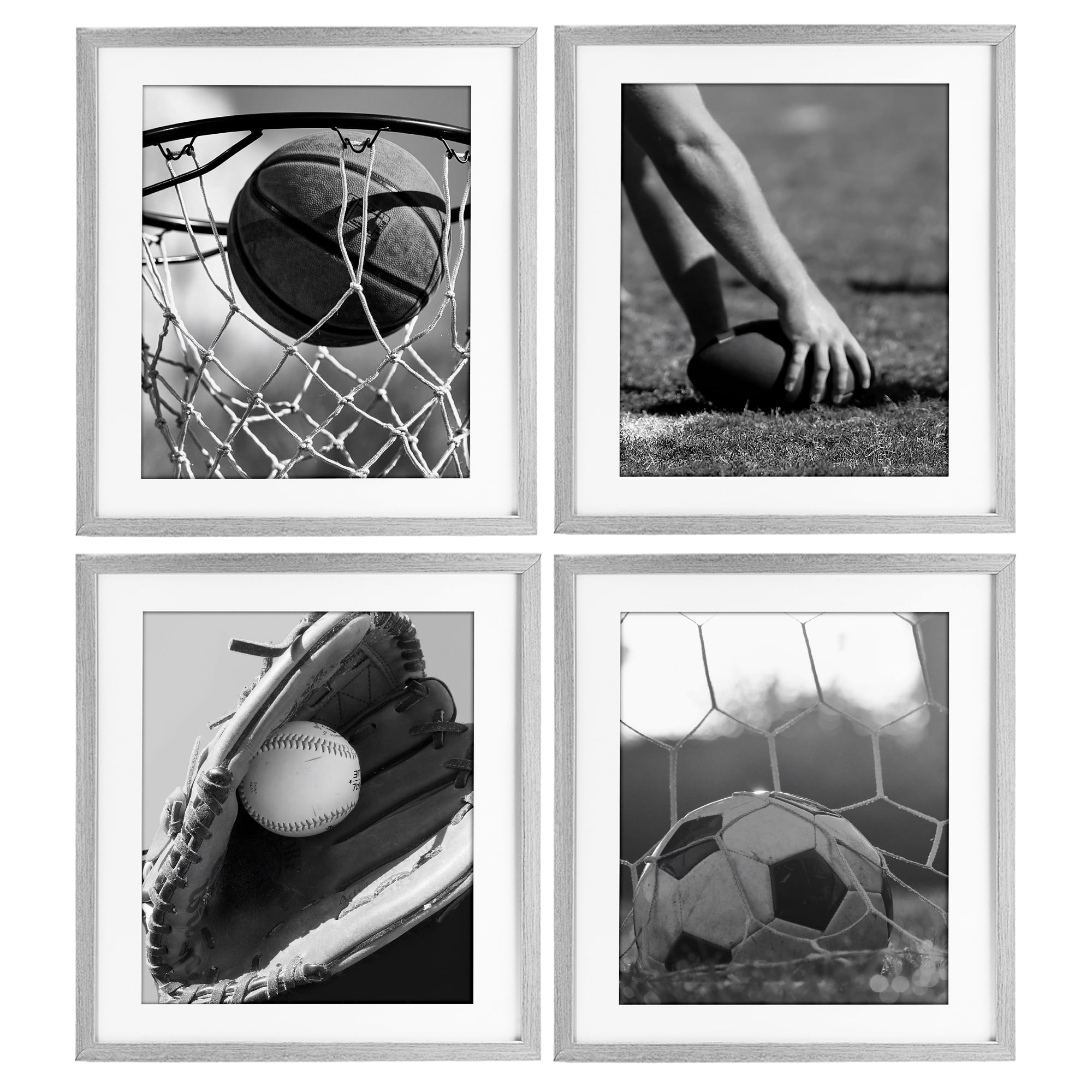 Stupell Industries Athletic Sports In Action 4 Piece Gray Framed Print Under Glass Set, design by Marcus Prime