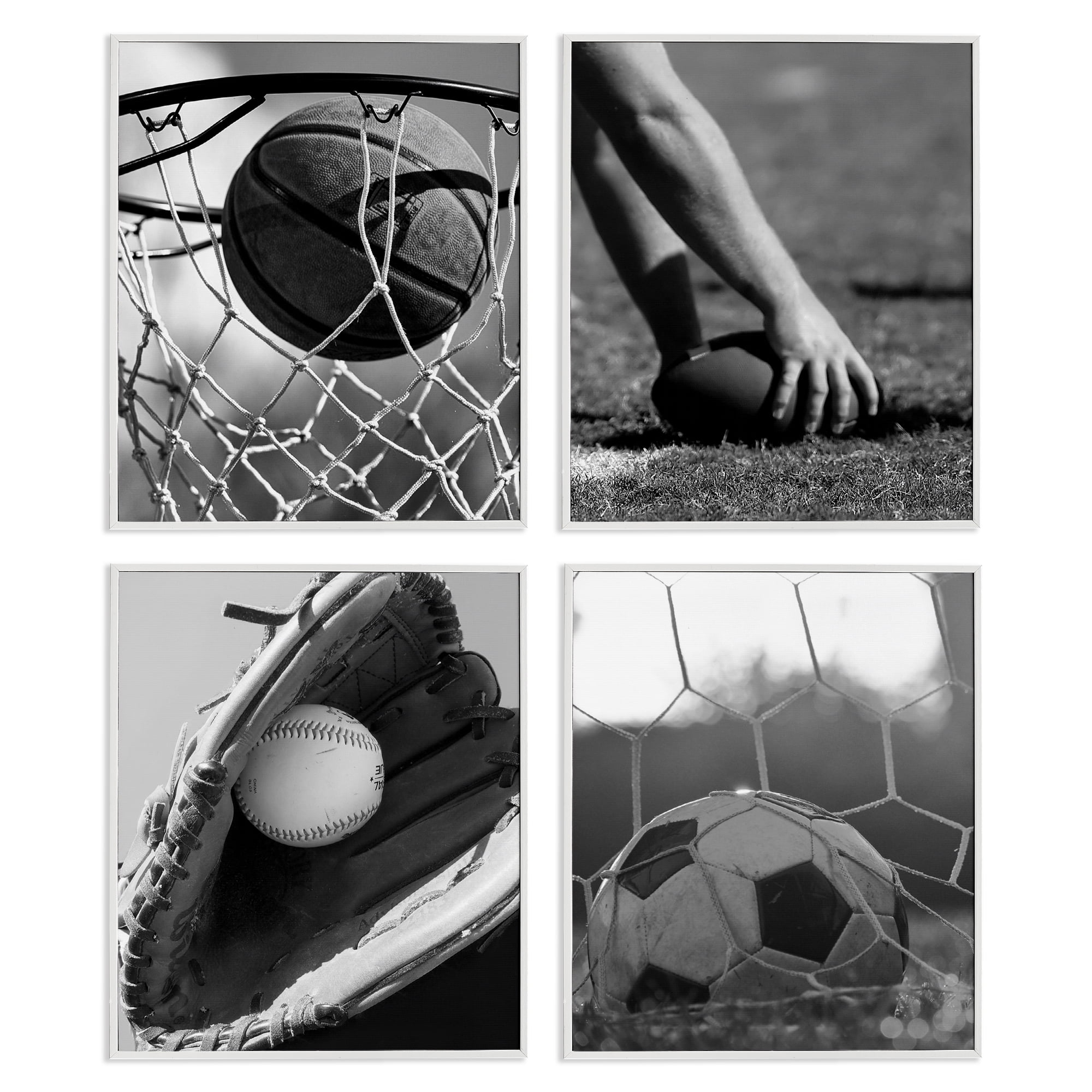Stupell Industries Athletic Sports In Action 4 Piece White Framed Giclee Art Set, design by Marcus Prime