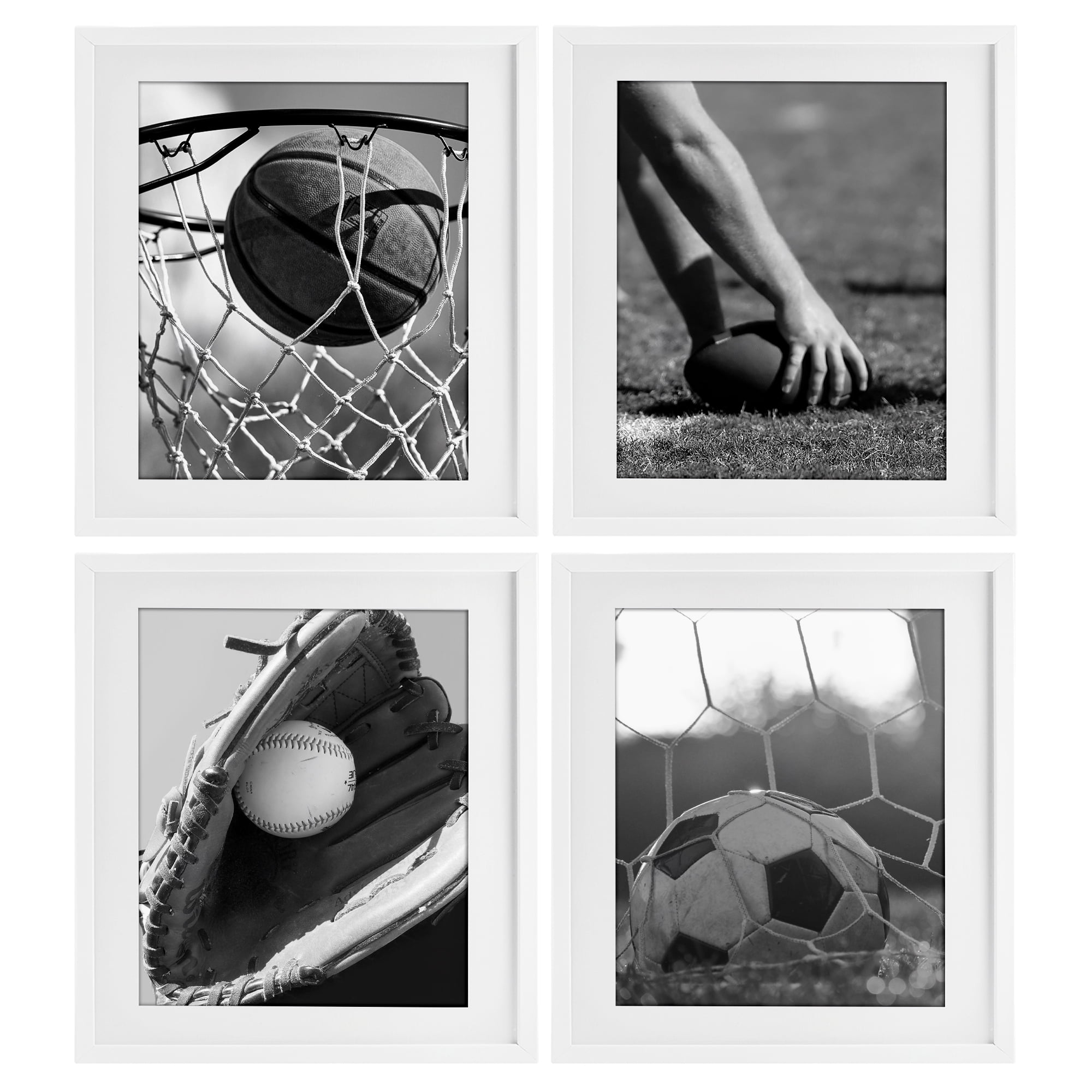 Stupell Industries Athletic Sports In Action 4 Piece White Framed Print Under Glass Set, design by Marcus Prime