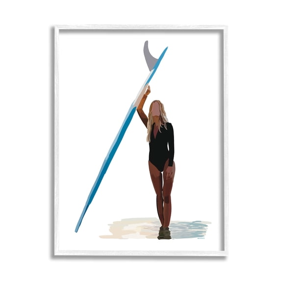Stupell Industries Athletic Surfing Girl Ocean Beach Summer Sport Graphic Art White Framed Art Print Wall Art, Design by Amelia Noyes
