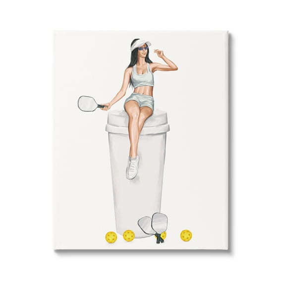 Stupell Industries Athletic Tennis Girl Coffee Cup Beauty & Fashion Painting Gallery Wrapped Canvas Print Wall Art