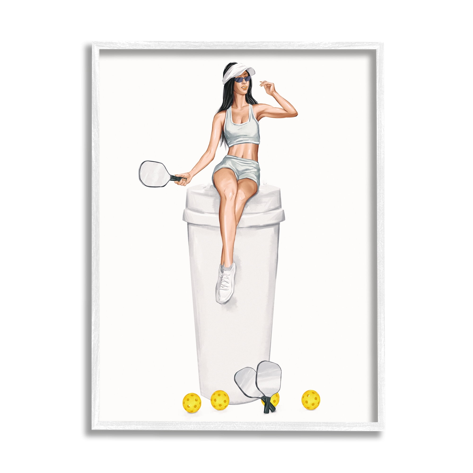 Stupell Industries Athletic Tennis Girl Coffee Cup Beauty & Fashion Painting White Framed Art Print Wall Art