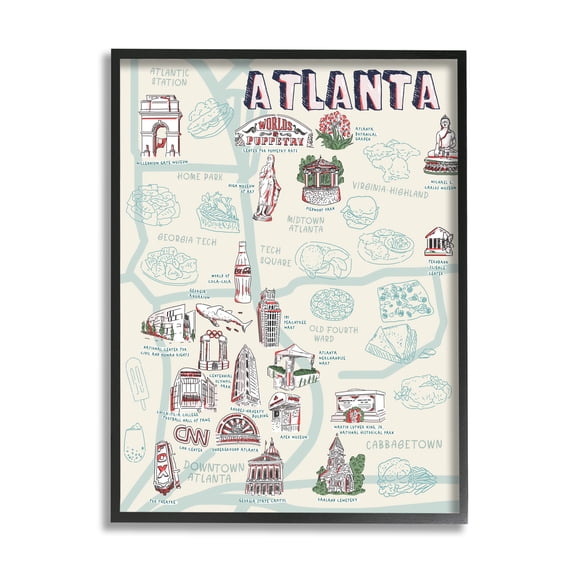 Stupell Industries Atlanta Georgia Destination Map City Landmarks Black Framed by Ziwei Li