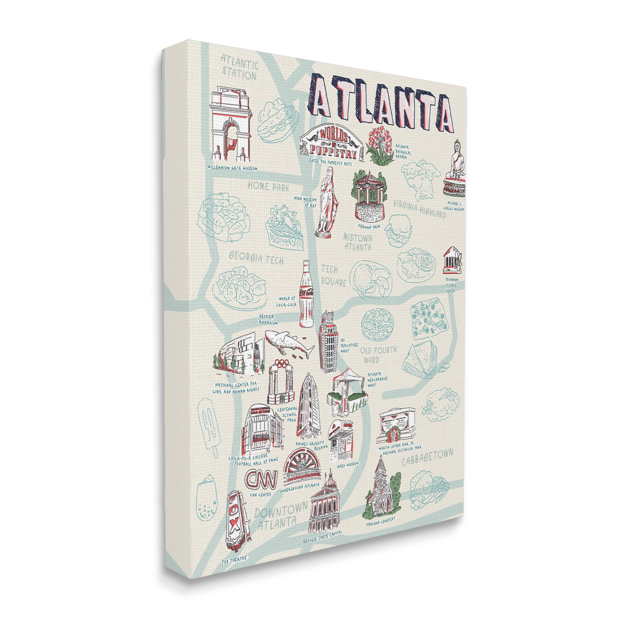 Stupell Industries Atlanta Georgia Destination Map City Landmarks Canvas Wall Art by Ziwei Li
