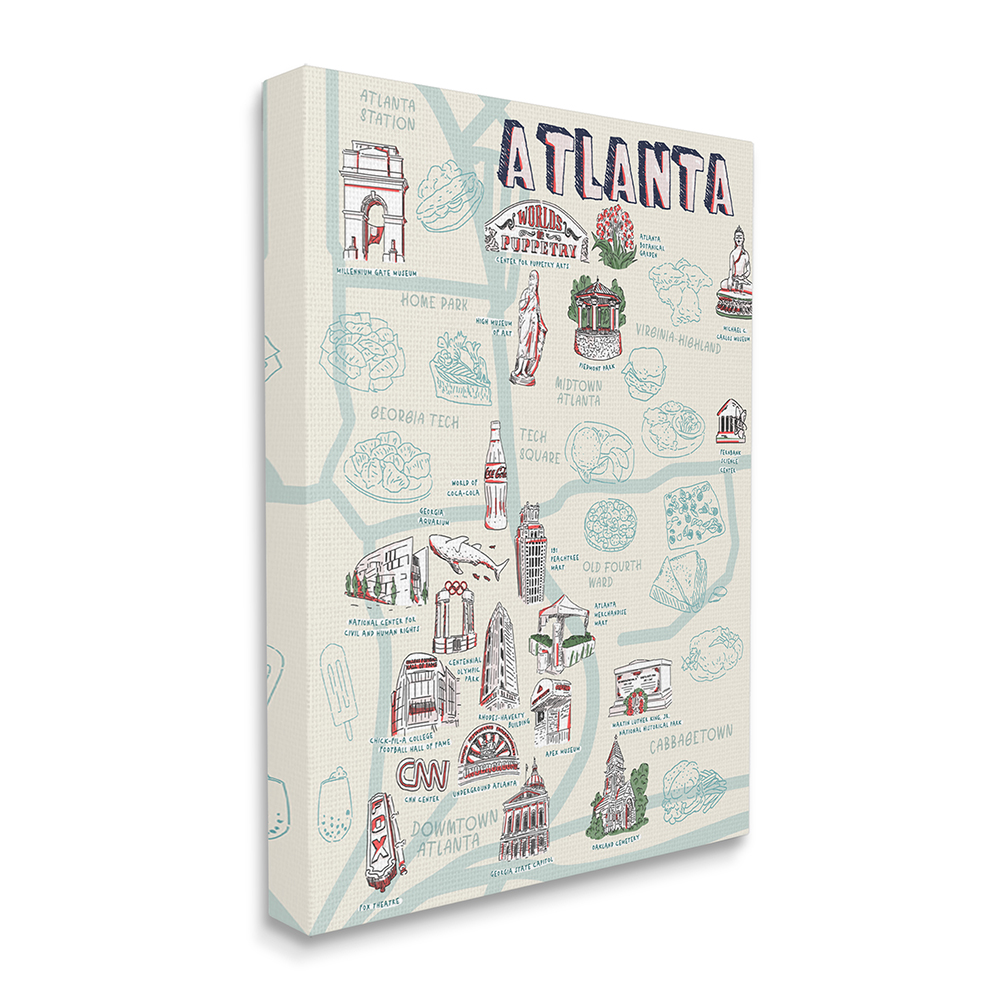 Stupell Industries Atlanta Georgia Destination Map City Landmarks Canvas Wall Art by Ziwei Li