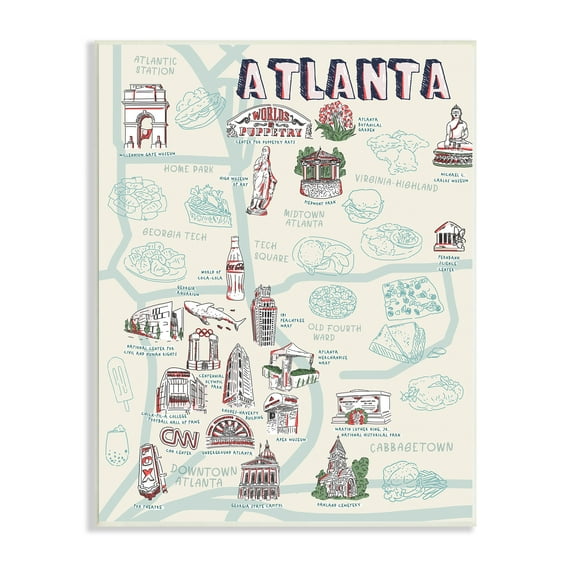 Stupell Industries Atlanta Georgia Destination Map City Landmarks Wall Plaque by Ziwei Li