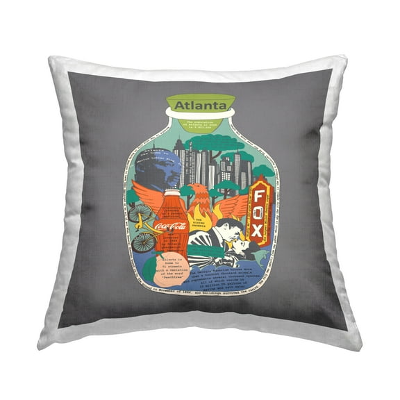 Stupell Industries Atlanta Landmarks Educational Facts Square Decorative Printed Throw Pillow, 18 x 18,