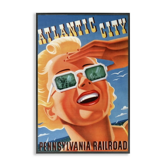 Stupell Industries Atlantic City Vintage Woman People Painting Black Framed Art Print Wall Art, 12 x 18