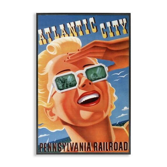 Stupell Industries Atlantic City Vintage Woman People Painting Black Framed Art Print Wall Art, 12 x 18