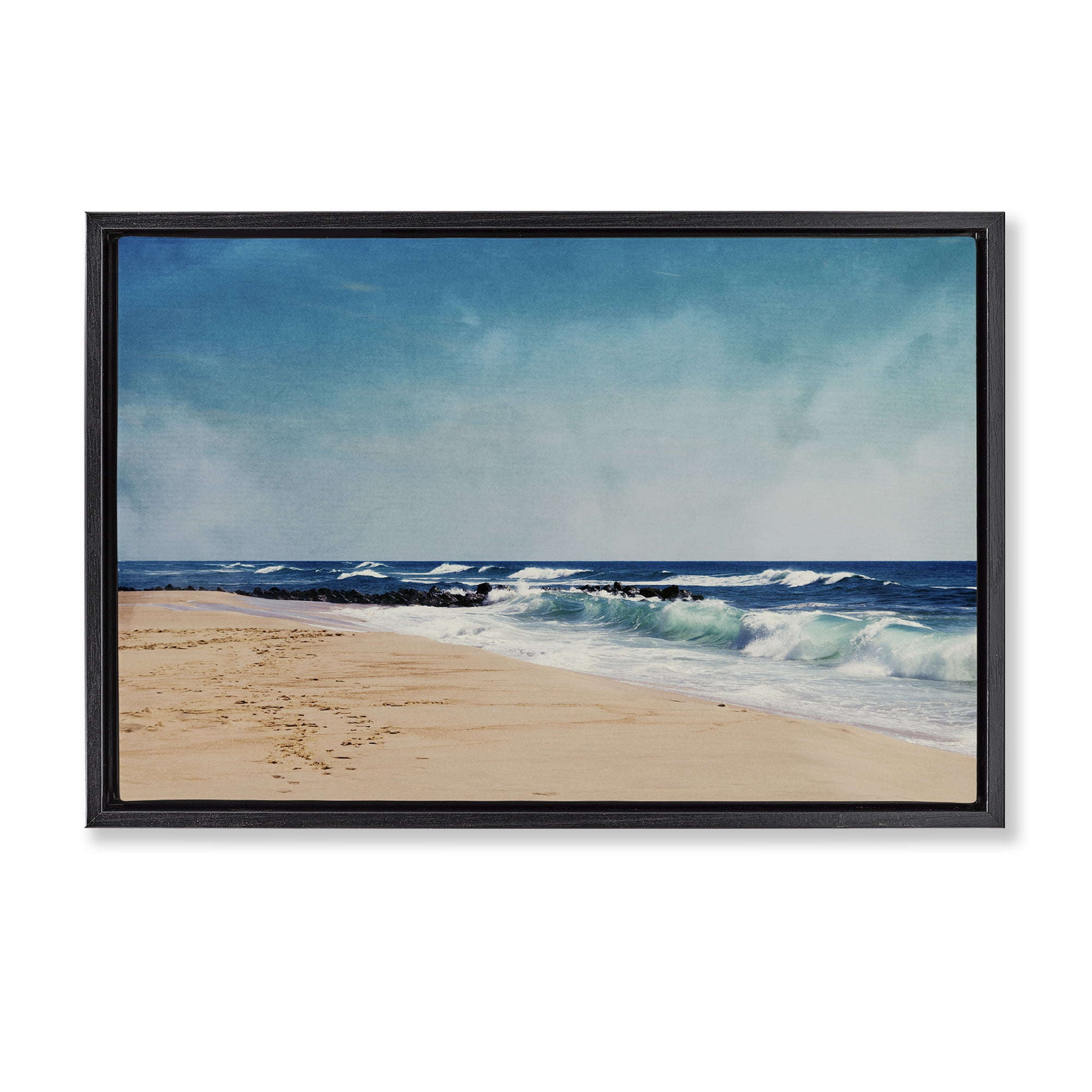 Stupell Industries Atlantic Waves Shoreline Black Framed Floater Canvas Wall Art, design by Dirk Wüstenhagen