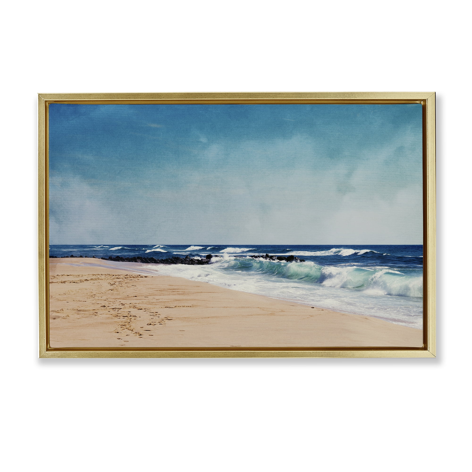 Stupell Industries Atlantic Waves Shoreline Gold Framed Floater Canvas Wall Art, design by Dirk Wüstenhagen