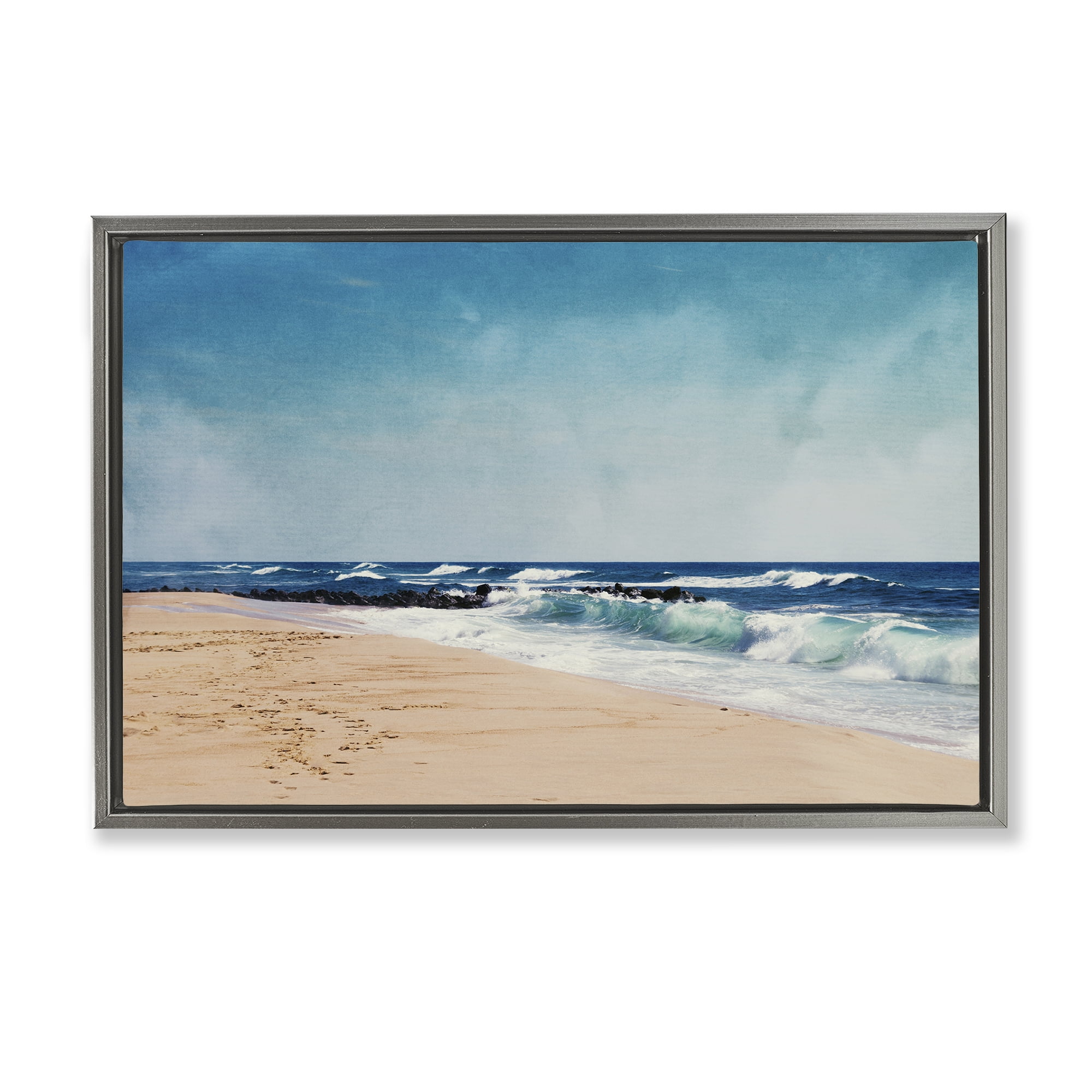 Stupell Industries Atlantic Waves Shoreline Gray Framed Floater Canvas Wall Art, design by Dirk Wüstenhagen