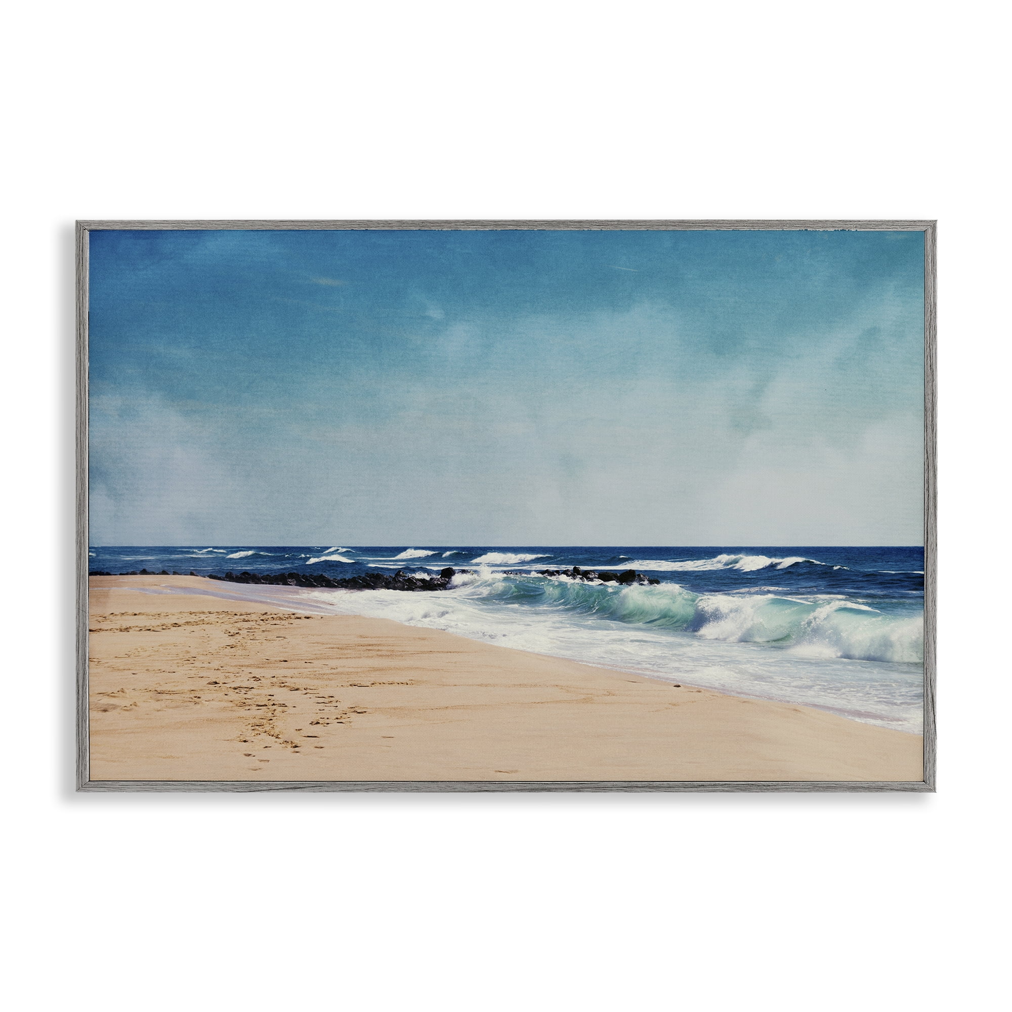 Stupell Industries Atlantic Waves Shoreline Gray Framed Giclee Art, design by Dirk Wüstenhagen
